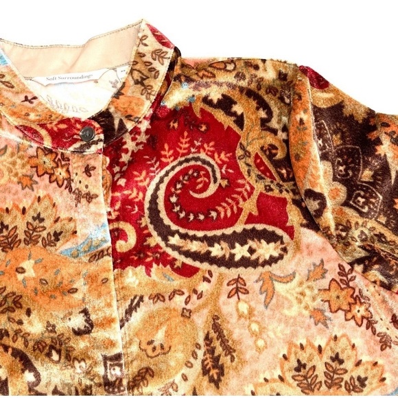 Soft Surroundings Bronze Montaigne Floral Paisley Velvet Button Down PL - Picture 7 of 12